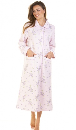 La Marquise Primrose In Bloom Cotton Rich Mock Quilt Long Sleeve Button Through Housecoat